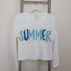 NEW MOON MADISON SUMMER WHITE CREAM BLUE SWEATER MEDIUM KNIT PULL OVER TOP NWT